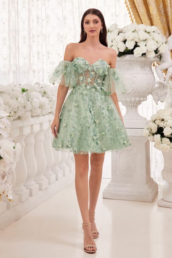 KV1089 Strapless Sequin Floral Homecoming Dress - Image 3