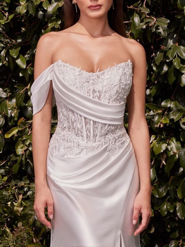 CD804W Satin Fit and Flare Wedding Dress Off The Shoulder - Image 3