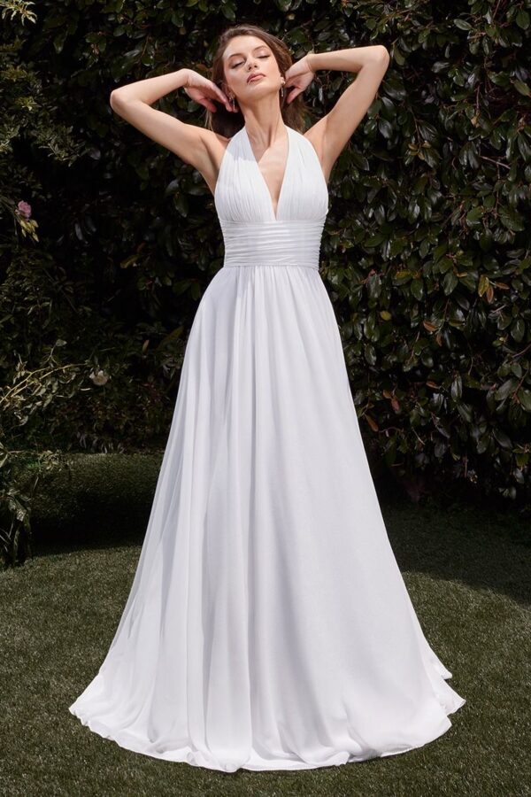 CD372W Satin Halter A-Line Wedding Dress