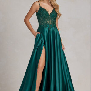 K1121 A Line Satin Skirt Prom Dress
