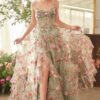 A1420 Floral Embellished Layered Prom Dress