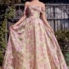 A1466 Floral Tulle Off the Shoulder Prom Dress - Image 3