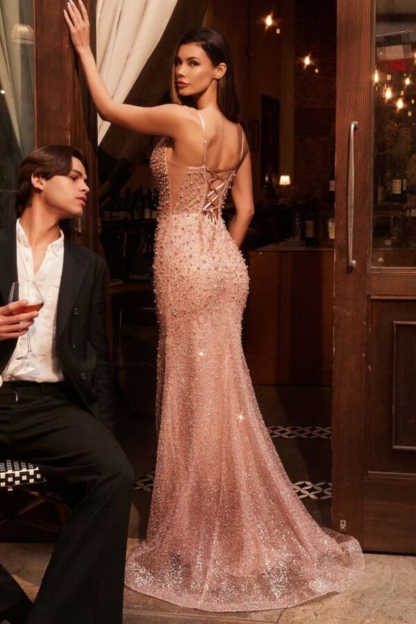 CC8801 Pearl Embellished Fitted Prom Dress - Image 4