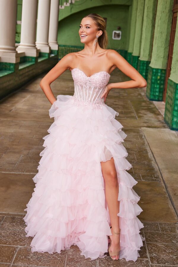 R1688 Strapless with Layered Tulle Prom Dress - Image 2