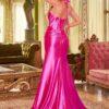 CDS492 Satin Scalloped Hot Pink Prom Dress - Image 2