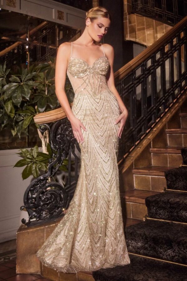 C163 Shimmer Fit and Flare Prom Dress - Image 3